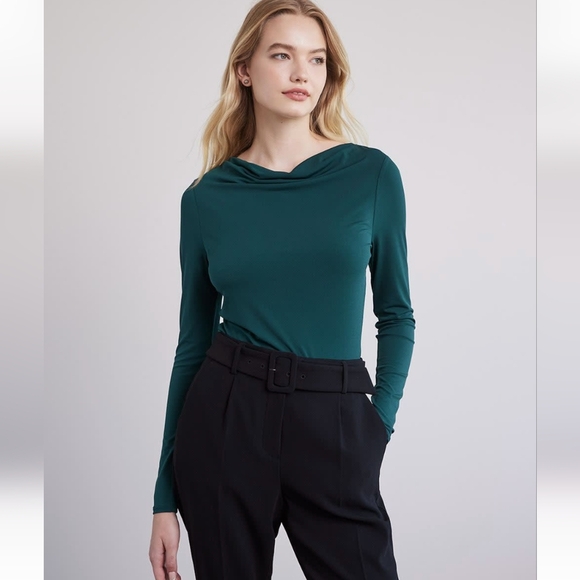 NWT RW&CO Emerald green Long-Sleeve stretch knit Top, Draped Neckline Sz XXL - Picture 12 of 16
